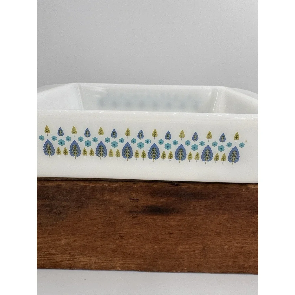 Vintage MCM Fire King Alpine Swiss Chalet 8x8 Square Milk Glass Cake Baking Dish